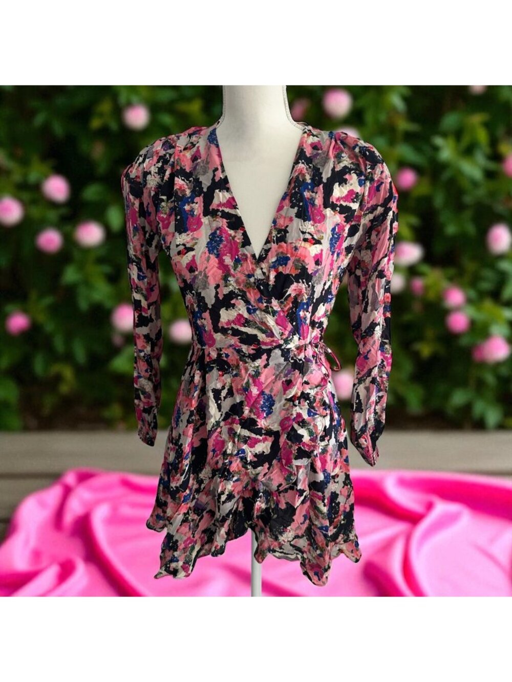 IRO Women's Pink Floral Wrap Dress Size 34 US XS